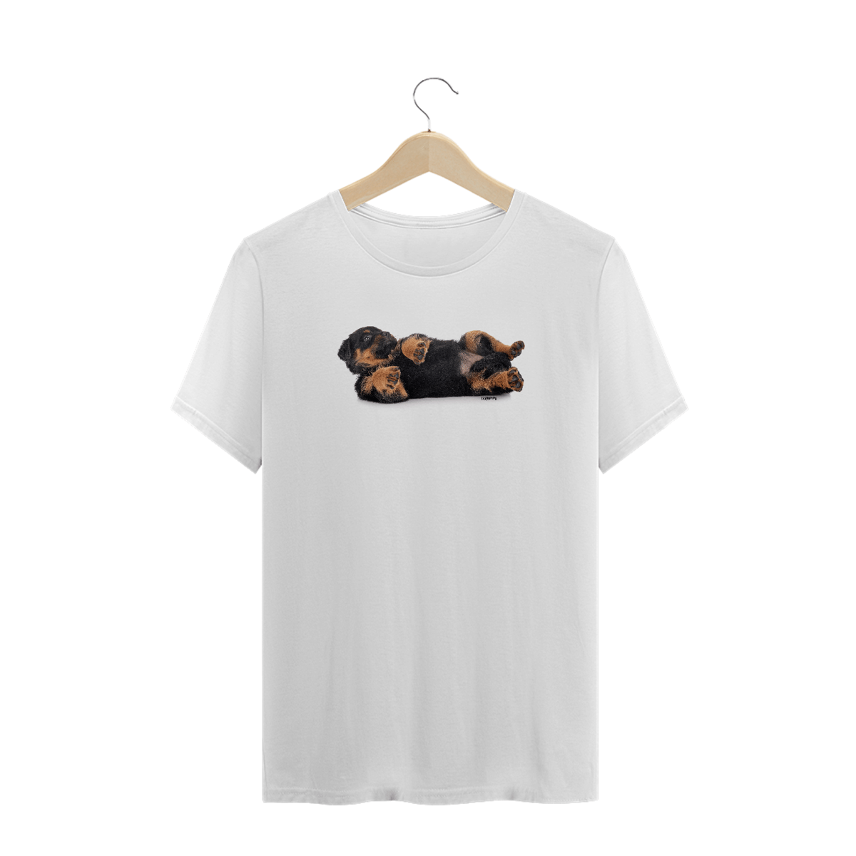 Nome do produto: Camiseta Plus Size Rottweiler Filhote Deitado