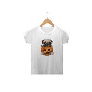 Nome do produto Camiseta Infantil Pug Comendo uma Abóbora