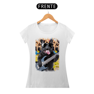 Nome do produto Baby Look Bulldog Francês Tocando Guitarra