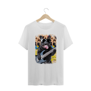 Camiseta Plus Size Bulldog Francês Tocando Guitarra