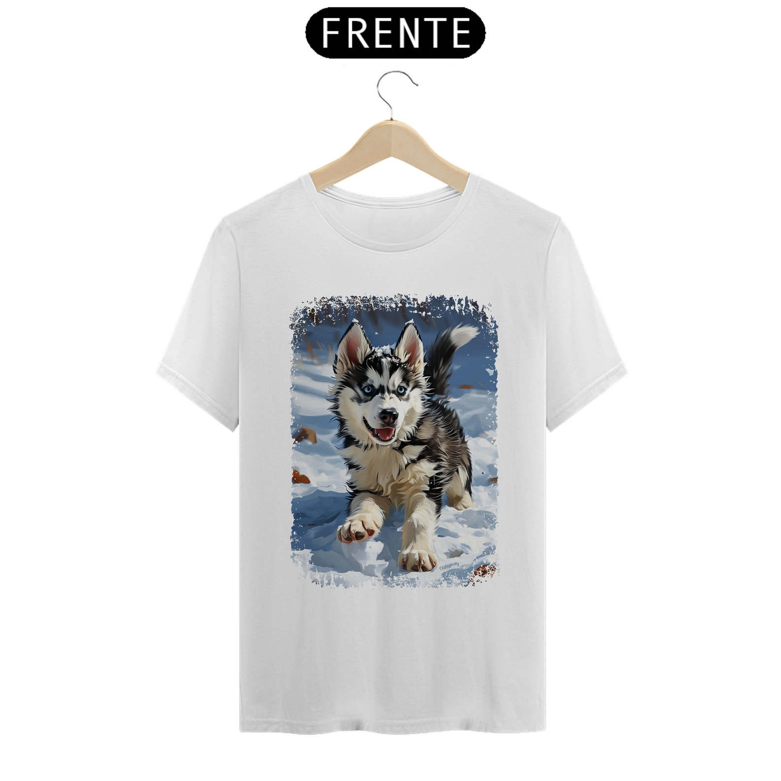 Camiseta Husky Siberiano Correndo na Neve