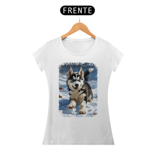 Nome do produto Baby Look Husky Siberiano Correndo na Neve
