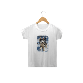 Nome do produto Camiseta Infantil Husky Siberiano Correndo na Neve