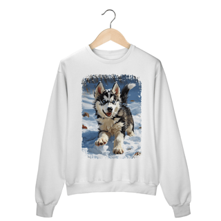 Moletom Blusão Husky Siberiano Correndo na Neve