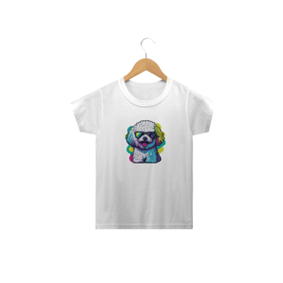 Nome do produto Camiseta Infantil Bichon Frisé de Óculos de Sol