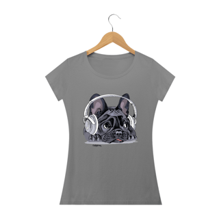 Nome do produto Baby Look Bulldog Francês Ouvindo Música