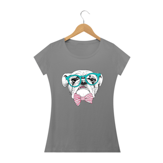 Nome do produto Baby Look Bulldog Inglês de Óculos e Gravatinha