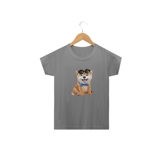 Nome do produto Camiseta Infantil Akita Filhote de Óculos e Gravatinha