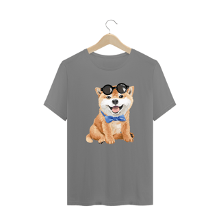 Camiseta Plus Size Akita Filhote de Óculos e Gravatinha