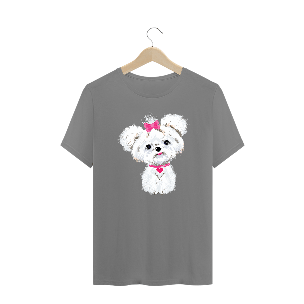 Nome do produto: Camiseta Plus Size Maltês de Lacinho