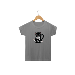 Nome do produto Camiseta Infantil Gato Preto Café