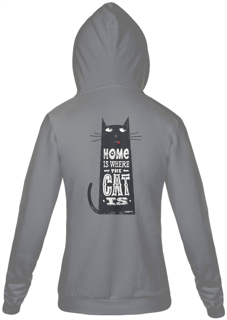 Moletom com Zíper e Capuz - Home Is Where The Cat Is