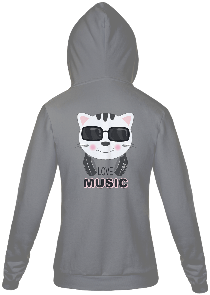 Nome do produto: Moletom com Zíper e Capuz - Gato Love Music