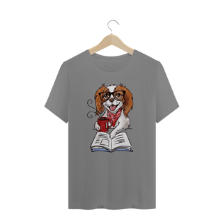 Nome do produto Camiseta Plus Size Cachorro, Café e Talvez 1 Livro - Books and Dogs