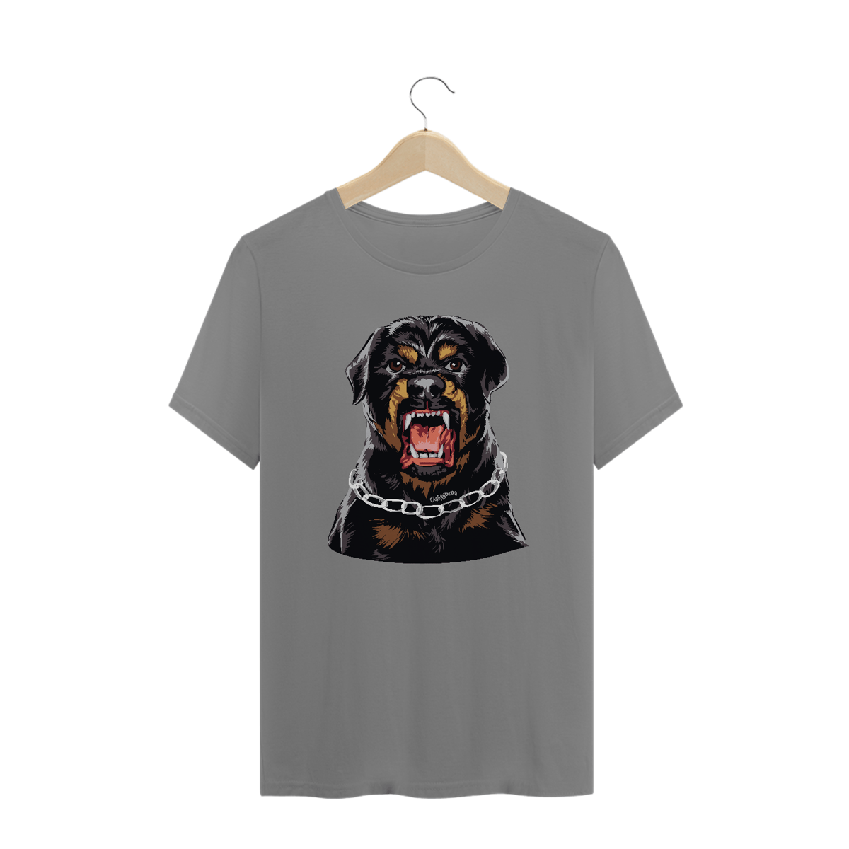 Nome do produto: Camiseta Plus Size Rottweiler com Cara de Bravo