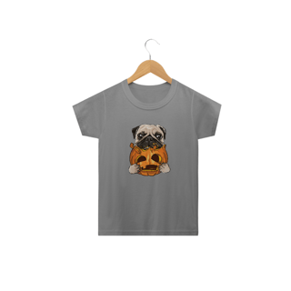 Nome do produto Camiseta Infantil Pug Comendo uma Abóbora