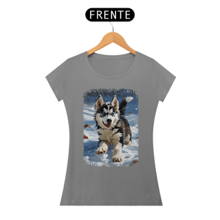 Nome do produto Baby Look Husky Siberiano Correndo na Neve