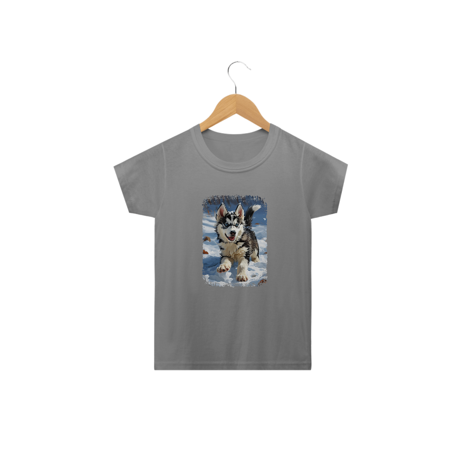 Camiseta Infantil Husky Siberiano Correndo na Neve