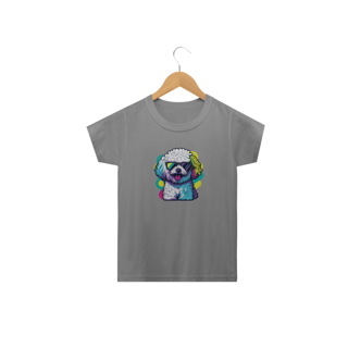 Nome do produto Camiseta Infantil Bichon Frisé de Óculos de Sol