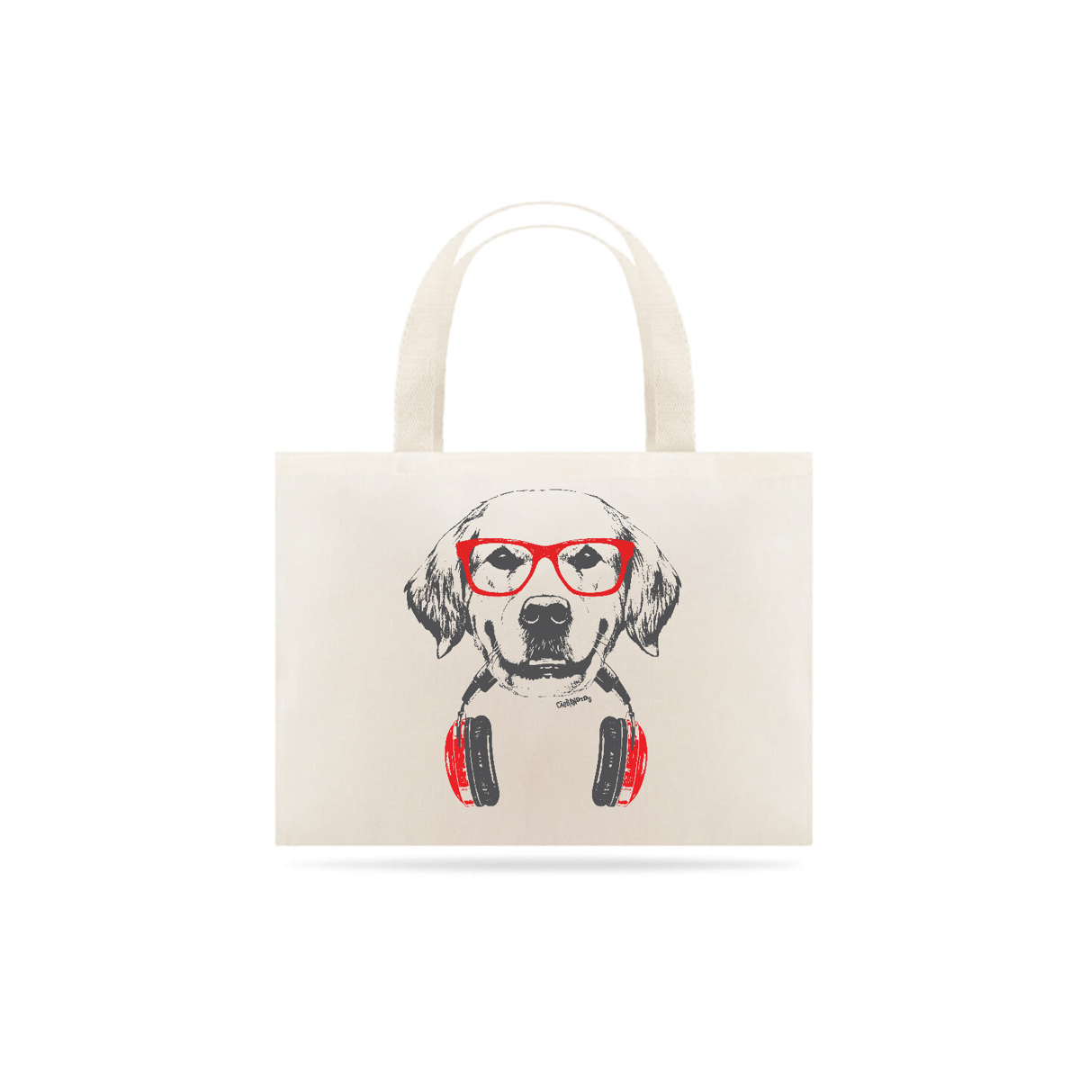 Nome do produto: Ecobag Golden Retriever de Óculos e Fone de Ouvidos