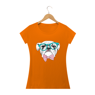 Nome do produto Baby Look Bulldog Inglês de Óculos e Gravatinha
