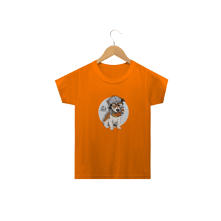 Camiseta Infantil Jack Russell de Óculos e Cachecol