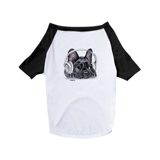 Camiseta para Cachorro - Bulldog Francês Ouvindo Música