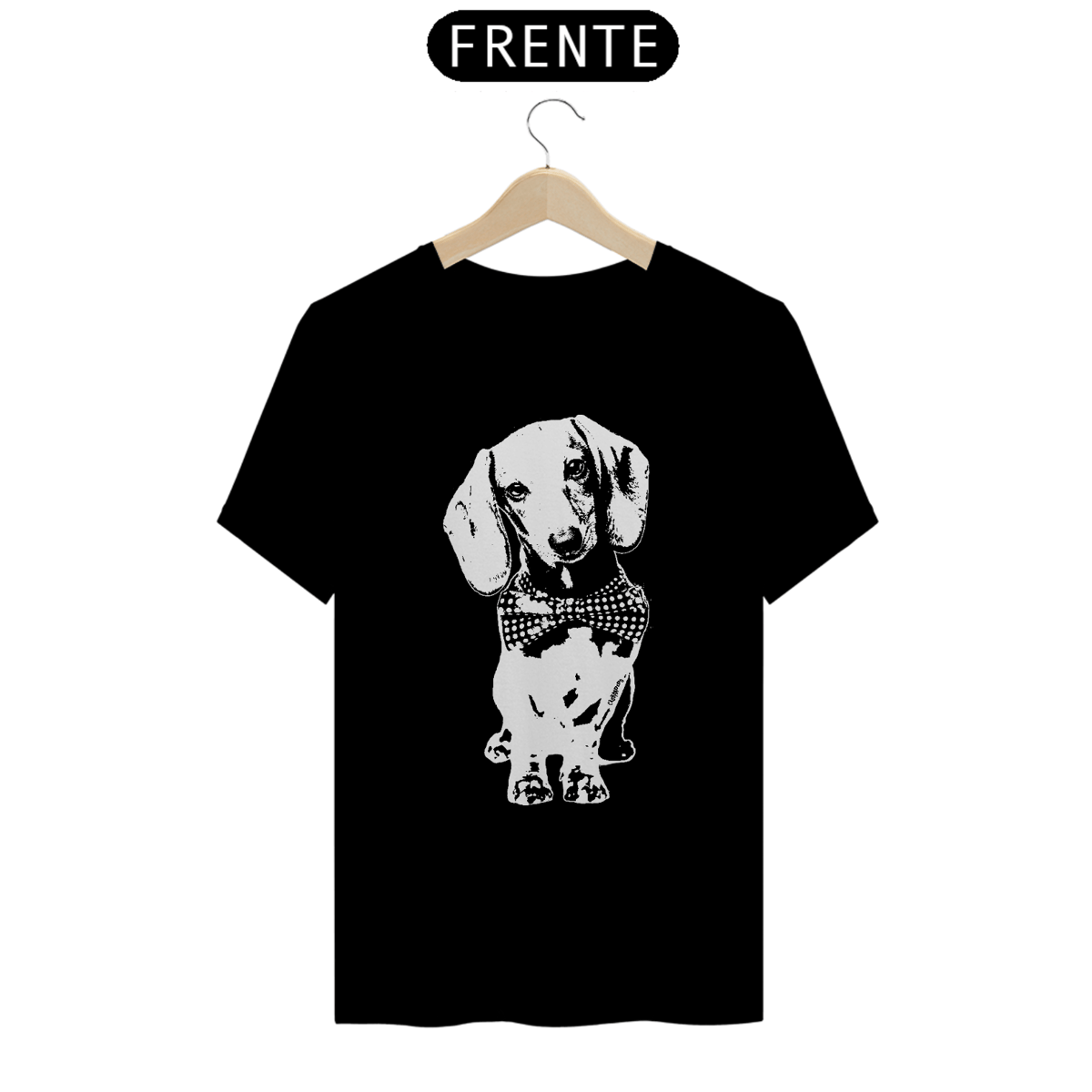 Nome do produto: Camiseta Dachshund de Gravatinha em Preto e Branco