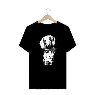 Camiseta Plus Size Dachshund de Gravatinha em Preto e Branco