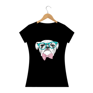 Nome do produto Baby Look Bulldog Inglês de Óculos e Gravatinha