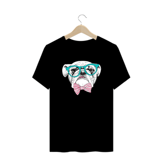 Nome do produto Camiseta Plus Size Bulldog Inglês de Óculos e Gravatinha