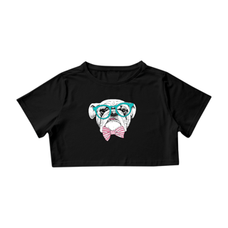 Cropped Bulldog Inglês de Óculos e Gravatinha