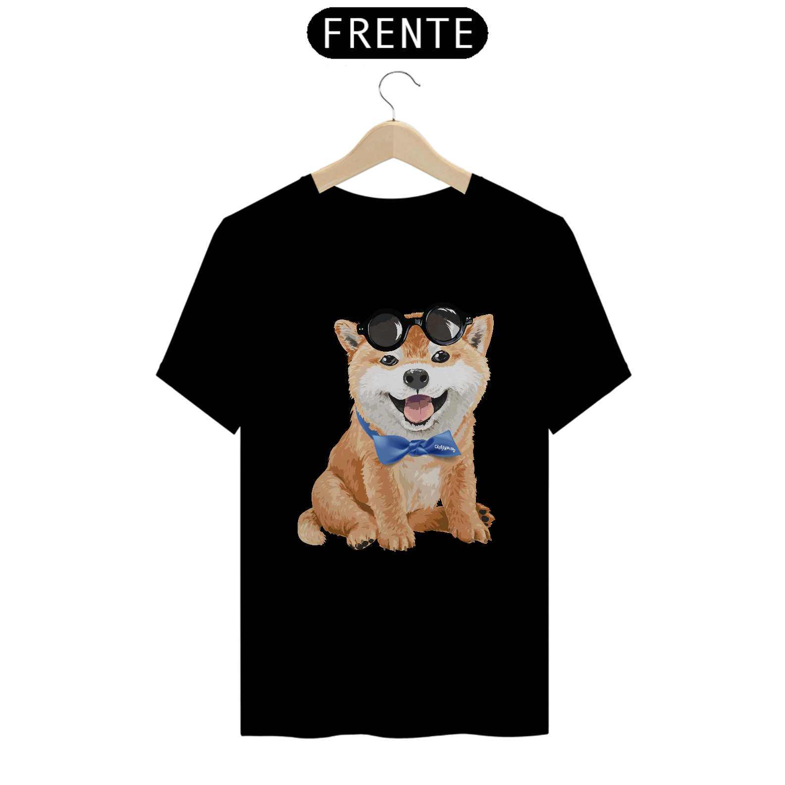 Camiseta Akita Filhote de Óculos e Gravatinha