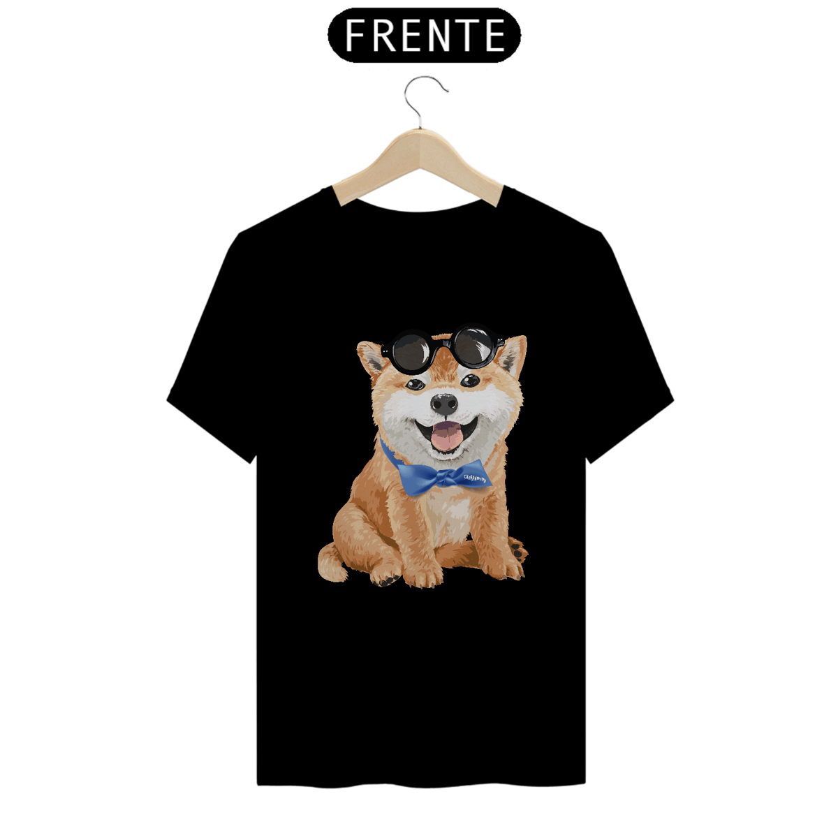 Nome do produto: Camiseta Akita Filhote de Óculos e Gravatinha