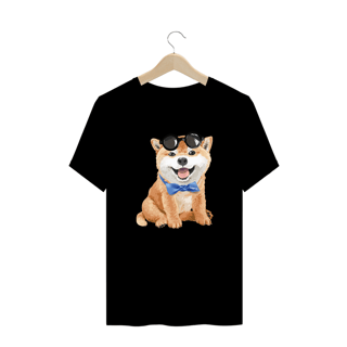 Nome do produto Camiseta Plus Size Akita Filhote de Óculos e Gravatinha