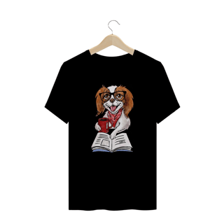Nome do produto Camiseta Plus Size Cachorro, Café e Talvez 1 Livro - Books and Dogs
