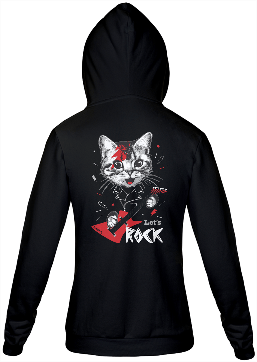 Nome do produto: Moletom com Zíper e Capuz - Gato Let\'s Rock