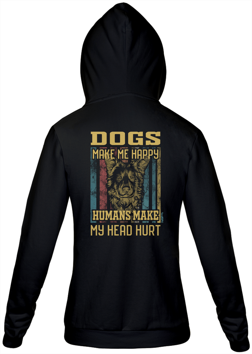 Nome do produto: Moletom com Zíper e Capuz - Dogs Make Me Happy, Humans Make My Head Hurt