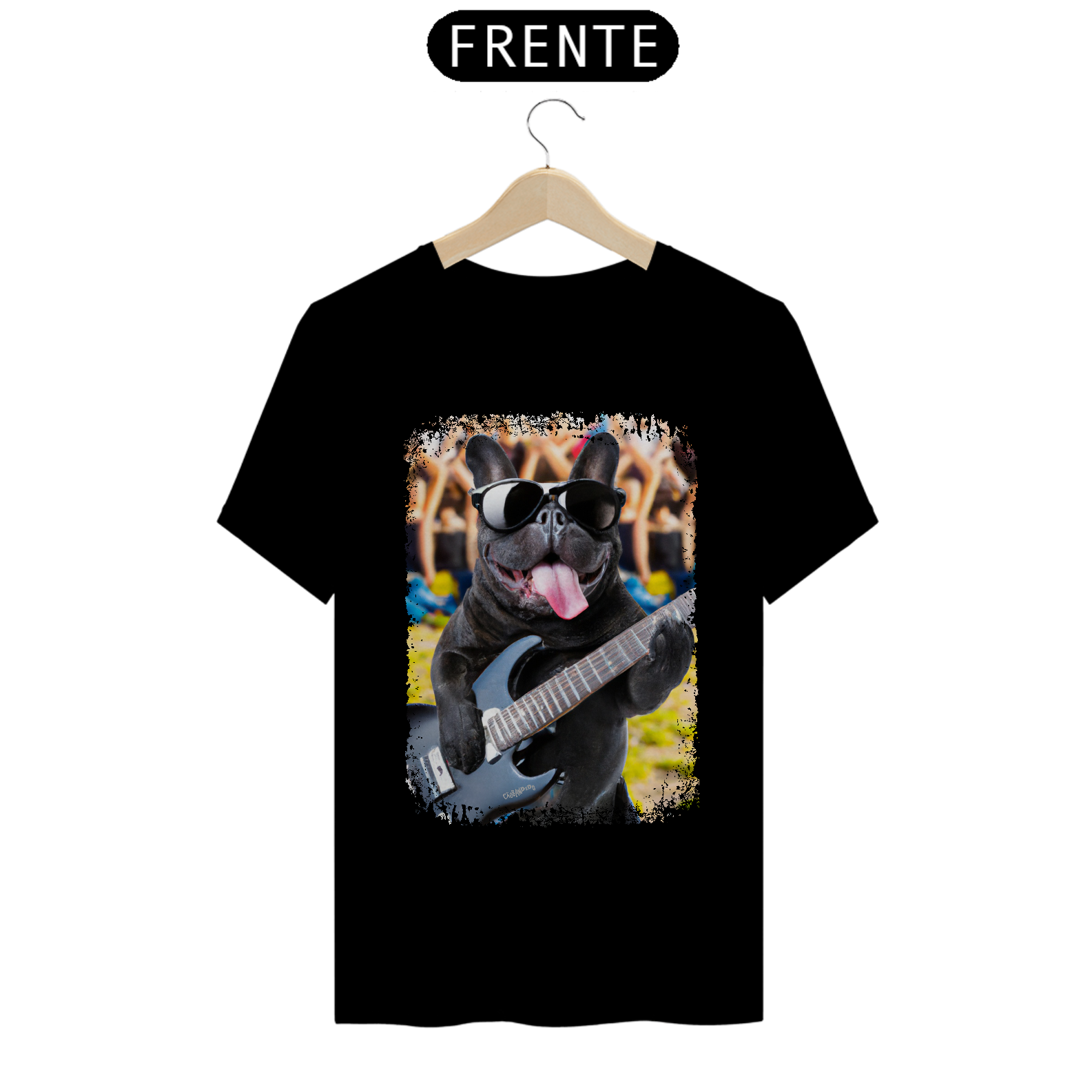 Camiseta Bulldog Francês Tocando Guitarra