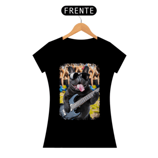 Nome do produto Baby Look Bulldog Francês Tocando Guitarra