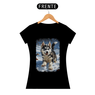 Nome do produto Baby Look Husky Siberiano Correndo na Neve