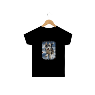 Nome do produto Camiseta Infantil Husky Siberiano Correndo na Neve