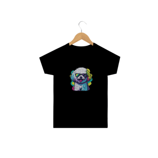 Nome do produto Camiseta Infantil Bichon Frisé de Óculos de Sol