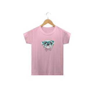 Nome do produto Camiseta Infantil Bulldog Inglês de Óculos e Gravatinha