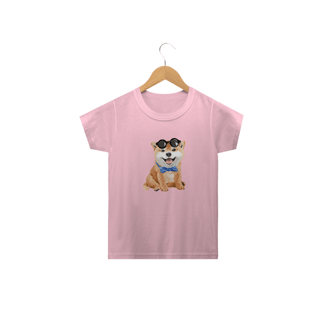 Nome do produto Camiseta Infantil Akita Filhote de Óculos e Gravatinha