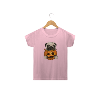 Nome do produto Camiseta Infantil Pug Comendo uma Abóbora