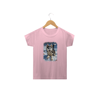 Nome do produto Camiseta Infantil Husky Siberiano Correndo na Neve