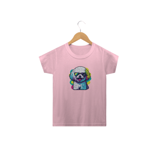 Nome do produto Camiseta Infantil Bichon Frisé de Óculos de Sol