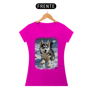 Nome do produto Baby Look Husky Siberiano Correndo na Neve
