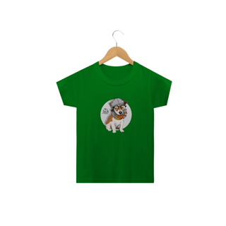 Nome do produto Camiseta Infantil Jack Russell de Óculos e Cachecol